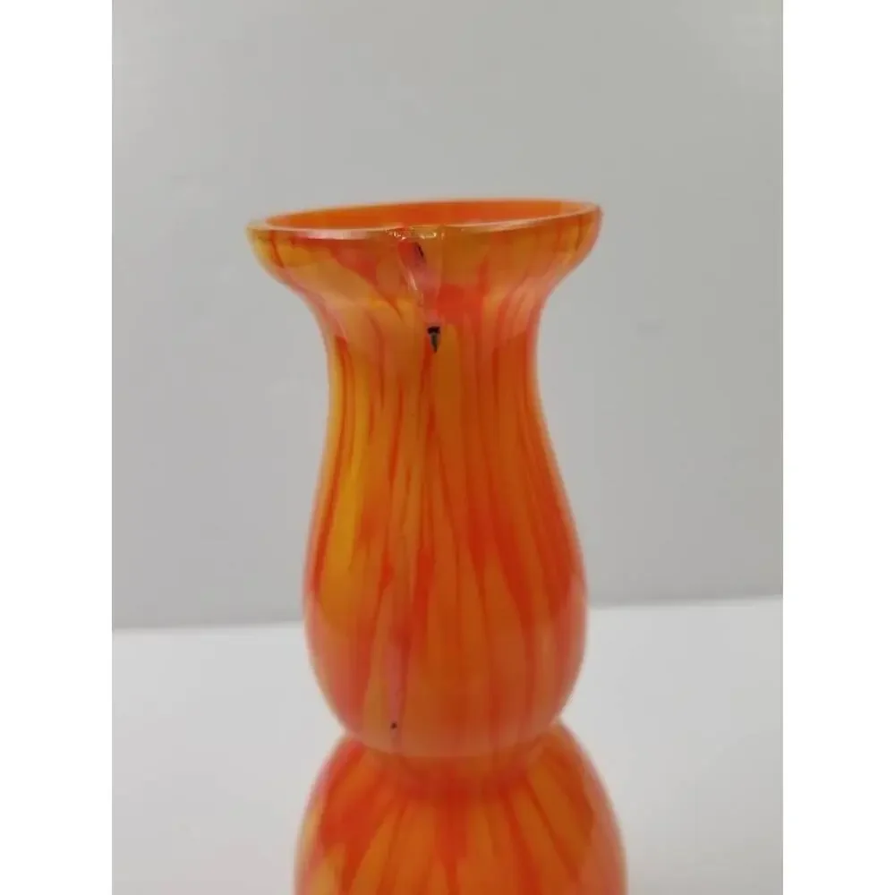 Vintage Czech Spatter Glass Bud Vase Orange Yellow Art Deco End of Day 8.25